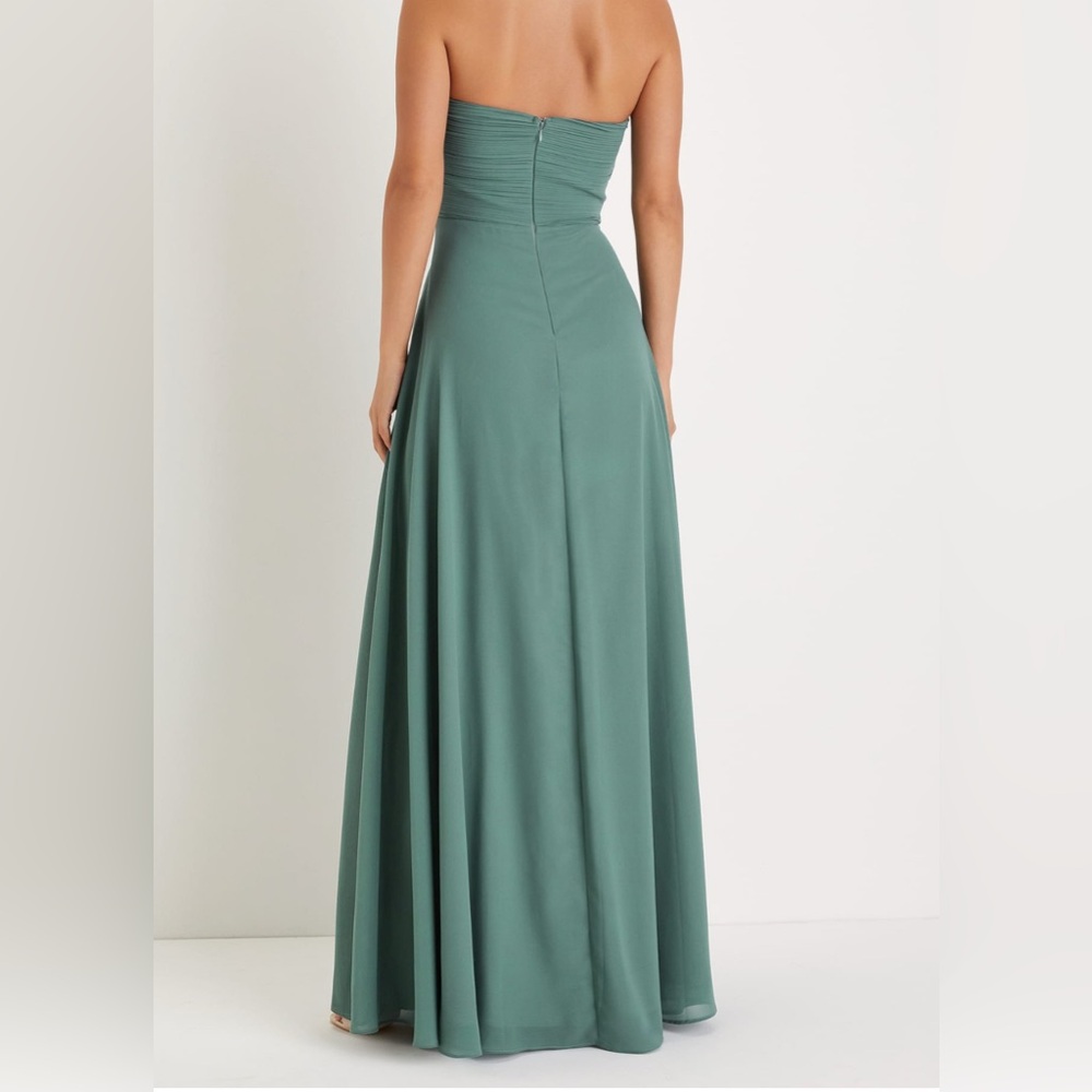 Lulu's Romantic Presence Sage Green Pleated Strapless Maxi Dress M - Picture 11 of 12